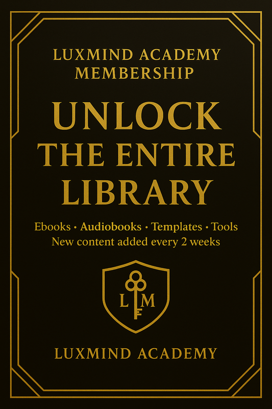 Luxmind Academy membership advertisement with gold text on a black background